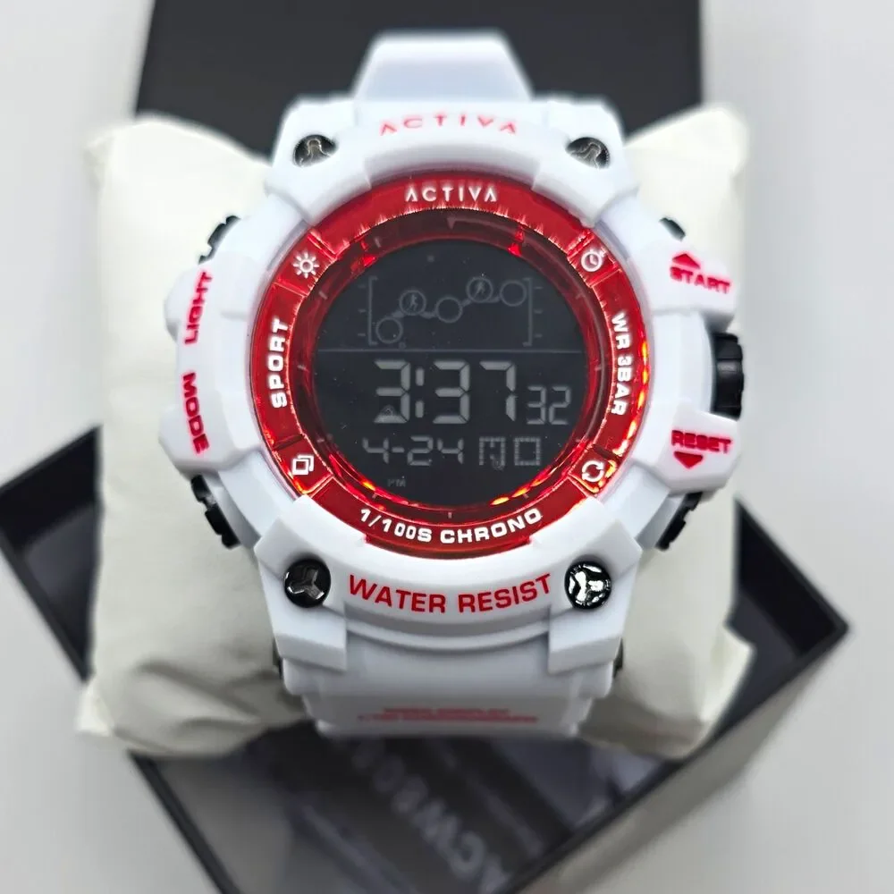 Activa Summit X,Digital Sport Watch 50mm, Quartz, 30m, Red, White ACW8082-016